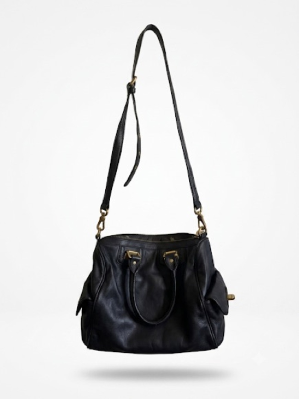 Marc Jacobs Black Leather Satchel Crossbody Bag – Gold Hardware - Picture 2 of 7